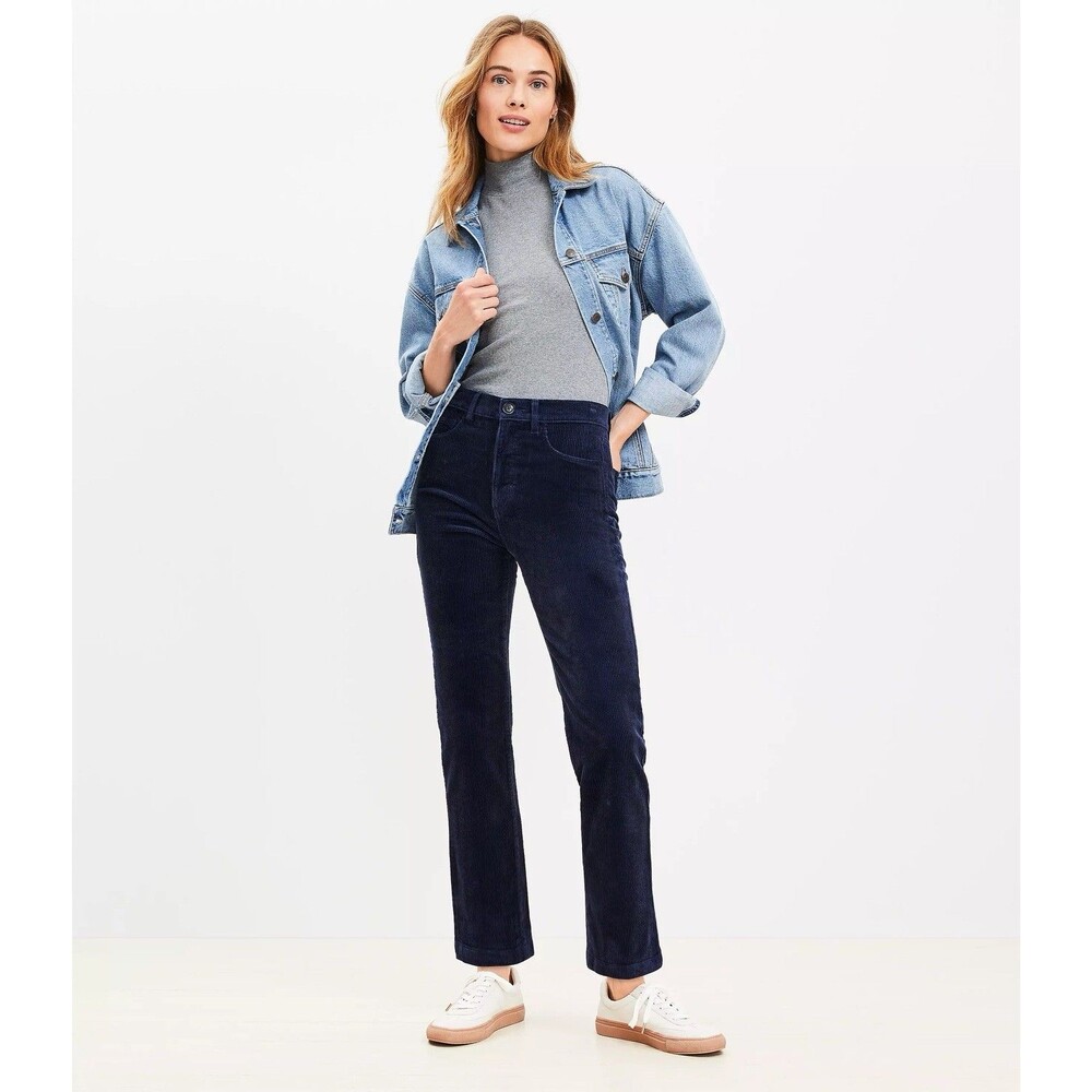 LOFT Straight Leg Corduroy Pants in Navy Blue Size 30/10 EUC!!